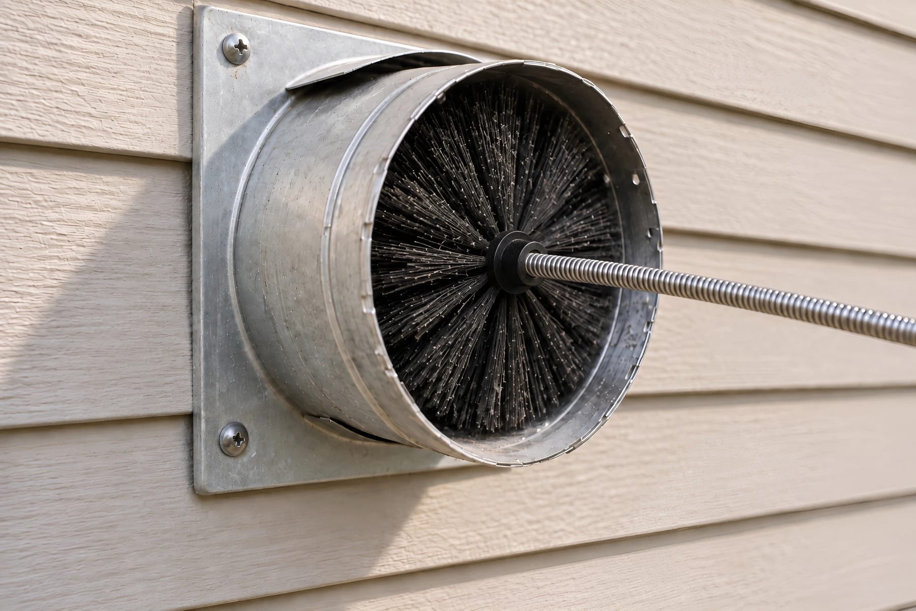 A rotary brush cleaning lint from a dryer vent